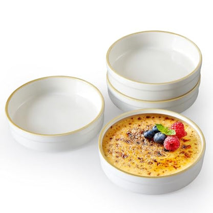 Cinf 6oz Ceramic Ramekins Set of 4 Oven Safe Shallow Pudding Cups for Creme Brulee, Soufflé, and Desserts