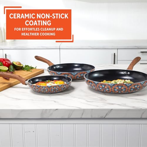IMUSA Nonstick Ceramic Cookware Set 3-Piece 7in/9in/11in, with Soft-Touch Handles, Aluminum, Black