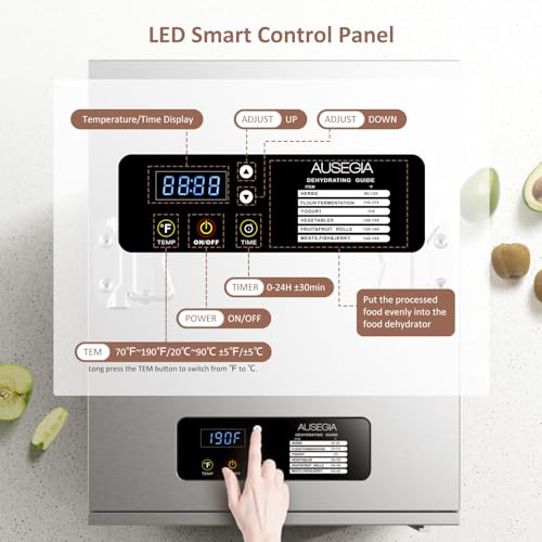 Ausegia Commercial Large 12 Trays Food Dehydrator, Usable Area up to 22.67ft², 1200W Full Stainless Steel Dryer Machine, up to 190℉ Temperature, for Meat, Fruit, Veggies, Beef, Herbs, Pet Foods
