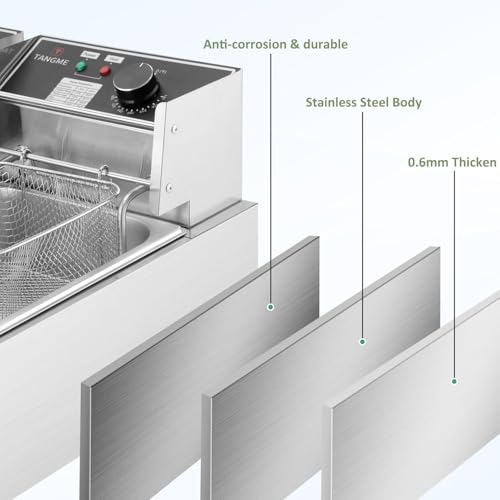 Commercial Deep Fryer, 3400W Electric Deep Fryers with 2x6.35QT Baskets Thickened Stainless Steel Countertop Oil Fryer 20.7QT Large Capacity with Lids Temperature Controller (12L)