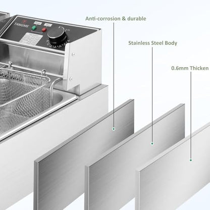 Commercial Deep Fryer, 3400W Electric Deep Fryers with 2x6.35QT Baskets Thickened Stainless Steel Countertop Oil Fryer 20.7QT Large Capacity with Lids Temperature Controller (12L)