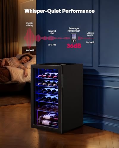 Icyglee 25 Bottle Compressor Wine Cooler Refrigerator, Freestanding Wine Cellar with 41-64°F Adjust Temp & Double-layer Glass Door for Red and White, Wine Cooler for Home Bar, Black