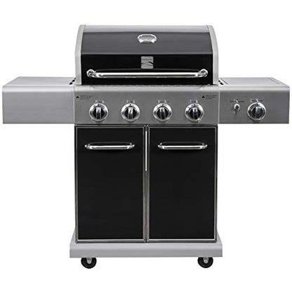 Kenmore 4-Burner BBQ Gas Grill with Searing Side Burner, Propane Grill, 52,000 BTUs, Warming Rack, Electronic Ignition & Cast Iron Cooking Grates, Black/Stainless Steel