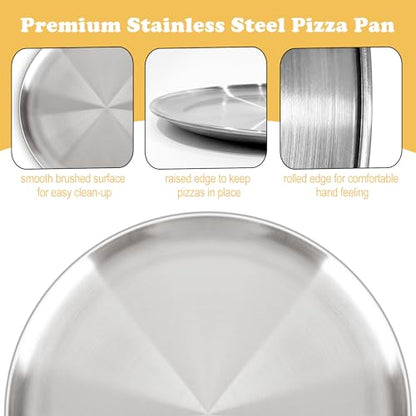 AWTBDP 13½ Inch Pizza Pan for Oven set of 2, Non-Stick Large Round Stainless Steel Pizza Pans plates, Durable Non-Toxic Pizza Steel Tray for Baking Cookie Pie Pizza Cake, Dishwasher Safe & Easy Clean