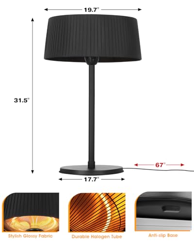 Cobuy Electric Outdoor Heater for Patio, 1500W Infrared Heater for Indoor & Outdoor, IP55 Waterproof, Fast Heating, Tip-Over Protection, Perfect for Garden, Balcony, Garage (black, tabletop)