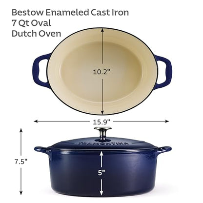Tramontina Bestow Enameled Cast Iron Oval Dutch Oven Pot with Lid, Large 7-quart, Blue