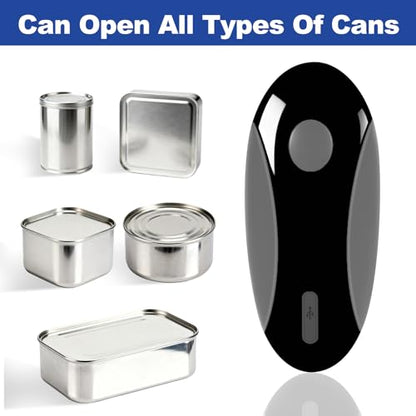 Rechargeable Electric Can Opener for Seniors with Arthritis, Handsfree Automatic Can Opener Electric with Smooth Edge, Magnet Lid Lifter, Fits Almost Can Sizes, Can Opener for Kitchen (Black & Grey)