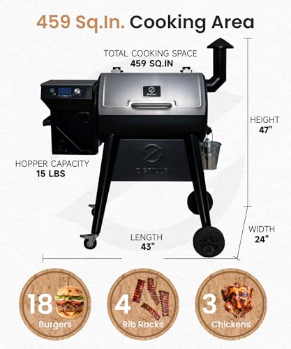 Z GRILLS 450E Pellet Smoker Grill, Upgrade PID 3.0 Temperature Control (180-450°F), 459 SQ.IN Cooking Area, 8 in 1 BBQ Grill,Hopper Cleanout, Meat Probe, Rain Cover, for Backyard Camping