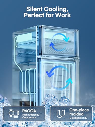 Mini Fridge with Freezer for Bedroom, 3.1 Cu.ft Double Doors Small Refrigerator with Ice Tray, Removable Shelves, Temperature Control Mini Refrigerator for Dorm and Office