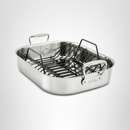 All-Clad Specialty Stainless Steel Roaster and Nonstick Rack 16x13x5 Inch Oven Broiler Safe 600F Roaster Pan, Pots and Pans, Bakeware, Turkey, Silver