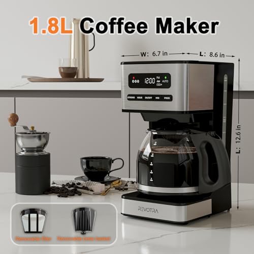 REVOTRA 12 Cup Programmable Coffee Maker, Hot and Iced Coffee Makers, Regular & Strong Brew Drip Coffee Machine, 1-4 Cup, 24H Timer, Auto Shut-Off, Keep Warm, Pause & Serve