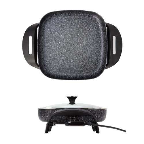 Starfrit The Rock Electric Skillet - 12" x 12" - Rock.Tec Non-Stick Cooking Surface - Tempered Glass Lid - 1200W