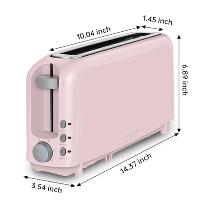 SEEDEEM 2 Slice Slim Toaster, Single 10" Long Slot Toaster Fits Bagels & Artisan Bread, 6 Shade Settings, Cancel/Reheat/Defrost, Removable Crumb Tray, Auto Shut-Off, Pink
