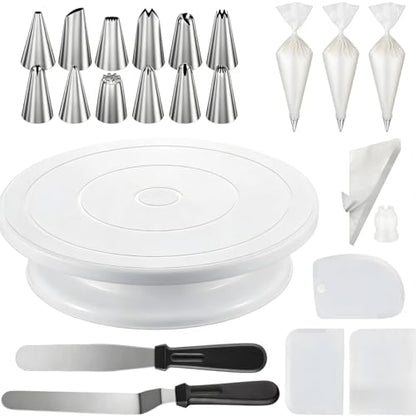 69 Pcs Cake Decorating Set- Includes Cake Stand Turntable,12 Icing Piping Tips Set, 50 Piping Bags, 3 Scrapers, 2 Frosting Spatulas and 1 couplers, Baking Supplies Kit for Home Bakers and Professional