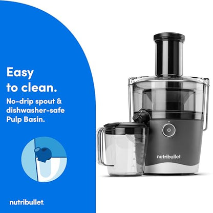 nutribullet® Juicer, 800W Juicer, Large 3" Feed Chute for Whole Fruits and Vegetables, 27oz Juice Pitcher, .5L Pulp Container, Dual Speeds, BPA Free, Gray, NBJ50100