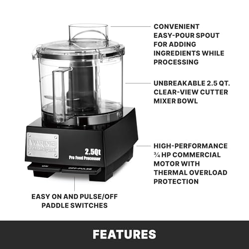 Waring Commercial Food Processor, 2.5 Quart Capacity with Flat Lid, 3/4 Horsepower Motor, Vegetable Chopper for Professional Kitchens, WFP11SW