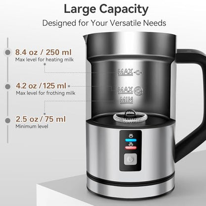 Secura Milk Frother, Electric Milk Steamer Stainless Steel, 8.4oz/250ml Automatic Hot and Cold Foam Maker and Milk Warmer for Latte, Cappuccinos, Macchiato, 120V