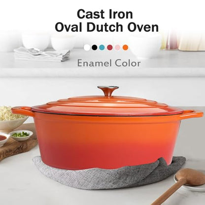 Enameled Oval Dutch Oven Pot with Lid, 8 QT Cast Iron Dutch Oven with Dual Handles for Cooking, Bread Baking, Frying, Non-stick Enamel Coated Oven (8 QT Orange)