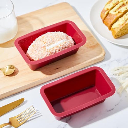 Willinglong 8 Pcs Silicone Mini Loaf Pan Silicone Bread Loaf Pan Rectangle Baking Molds Non Stick for Mini Cake, Homemade, Bread and Meatloaf, Red 6.1 x 3.3 x 1.8 Inch