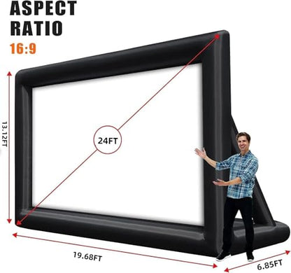 Garvee Inflatable Projector Screen, 24 ft Portable Blow Up Outside Projector Screen, Front & Rear Projection, with Rope, Air Blower, Ground Nails and Carry Bag, for Theater/Football/Backyard Party