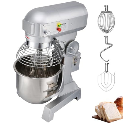 Happybuy 10Qt Commercial Food Mixer with Timing Function， Commercial Mixer 500W Stainless Steel Bowl Heavy Duty Electric Food Mixer Commercial with 3 Speeds Adjustable, Perfect for Bakery Pizzeria