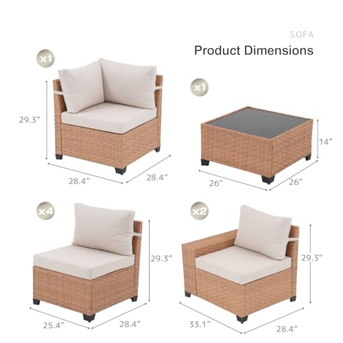 SUNSITT 8-Piece Patio Wicker Sectional Furniture Set, Outdoor Modular Couch
