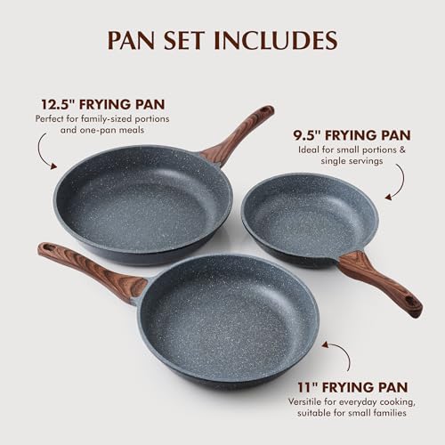 SENSARTE Nonstick Frying Pan Skillets, Swiss Granite Coating Omelette Pans, Healthy Cookware Chef's Pan, Free of Intentionally Added PFOA (9.5+11+12.5 Inch)