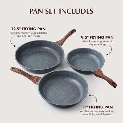 SENSARTE Nonstick Frying Pan Skillets, Swiss Granite Coating Omelette Pans, Healthy Cookware Chef's Pan, Free of Intentionally Added PFOA (9.5+11+12.5 Inch)