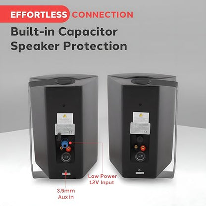 Pyle Waterproof Wall Mount Speaker System - 5.25 Inch Active + Passive Pair Wireless Bluetooth Compatible Indoor/Outdoor Stereo Sound Set with AUX IN - Pyle PDWR52BTBK (Black)
