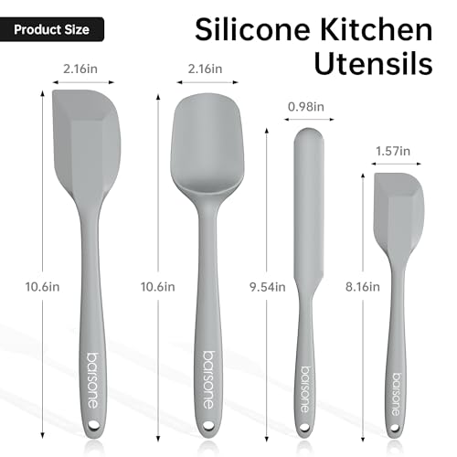 Barsone 5-Piece Silicone Spatula Set - Heat Resistant 446°F Food Grade BPA Free, Nonstick Cookware Safe Dishwasher Safe Kitchen Tools for Baking, Cooking, Stirring, Multicolor. (Grey)