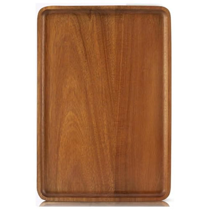 Charmlife 1 pcs 15"x 10" Solid Acacia Wood Serving Tray Rectangular Wooden Serving Platter Natural Wooden Board for Bar Coffee Party