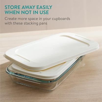 Navaris 4-Piece Glass Baking Dish Set with Lids, 1.7qt/2.3qt(1.6L/2.2L) Casserole Dishes, Rectangular Glass Bakeware Set, Baking Pans for Lasagna, Leftovers, Dishwasher, Oven