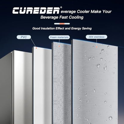 cureder 15 Inch Outdoor Refrigerator, Weather Proof Stainless Steel Beverage Beer Cooler Under Counter Fridge, Indoor/Outdoor Refrigerator with 3 Shelves for Patio Kitchen and Commercial Use
