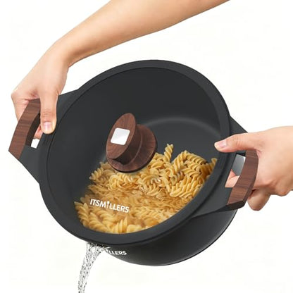 ITSMILLERS Nonstick Stock Pot, 6.5 Qt Soup Stock Pot with Strainer Lid, Induction Cooking Pot with Visible Lid for Pasta,Spaghetti, Ceramic Casserole Makes for Effortless Cleanup
