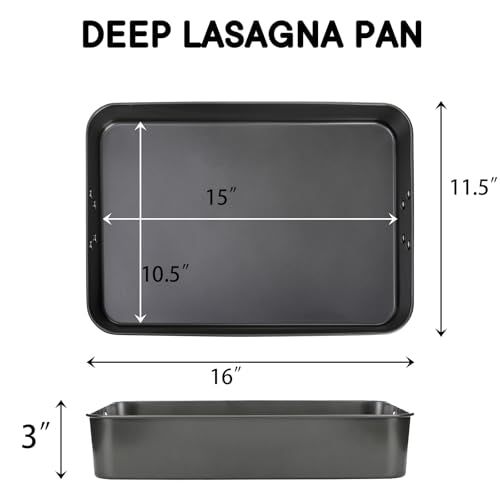 Jucoan Lasagna Pan 3 Inch Deep, 16 x 11.5 Inch Large Baking Pan Casserole Dishes for Oven, Non-Stick Baking Dishes Roasting Pan Brownies Pan for Thanksgiving, Christmas, Housewarming Gifts - Dishwasher Safe