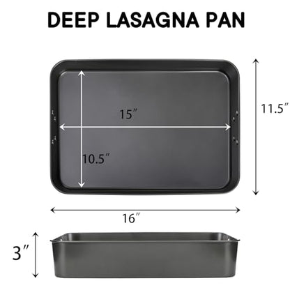 Jucoan Lasagna Pan 3 Inch Deep, 16 x 11.5 Inch Large Baking Pan Casserole Dishes for Oven, Non-Stick Baking Dishes Roasting Pan Brownies Pan for Thanksgiving, Christmas, Housewarming Gifts - Dishwasher Safe