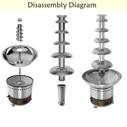 PreAsion Chocolate Fountain 110V Electric 6-Tiers Digital Chocolate Fountain Melting Machine Heating Fondue Fountain