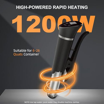 1200W Sous Vide Cooker, 180° Rotatable Head Sous Vide Machine, IPX7 Waterproof Immersion Circulator, Ultra Quiet Fast Heating, Accurate Temperature & Time Control, for Steak, Vegetables