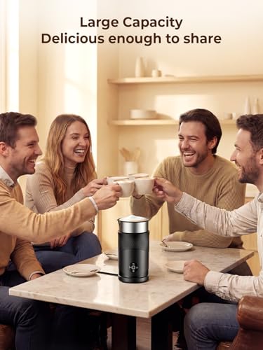 Ecoflarix Large Capacity Milk Frother: 4-in-1 Electric Milk Steamer 350ml, 7700RPM High Speed, 120s Fast Frothing, 𝐇𝐨𝐭 & 𝐂𝐨𝐥𝐝 Foam Maker, Helpful Stainless Steel for Latte - Grayish Black