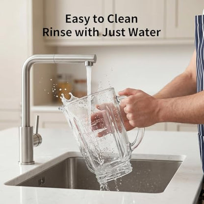 Glass Jar Blender for Smoothies & Shakes, 51 oz Countertop Blender with 2 Speeds + Pulse, 500W Motor, Easy Cleaning, Removable Stainless Steel Blades for Sauces, Nut Milk & Puree, Black