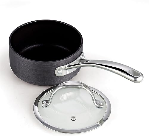 Cooks Standard 1-Quart Saucepan Hard Anodized Nonstick with Glass Lid, Cooking Sauce pot Milk Pan, Black