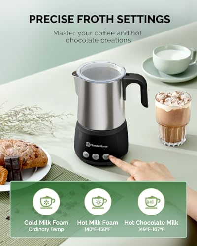 Maestri House Milk Frother, 4-in-1 ClassicFro 500 Electric Milk Steamer and Frother, 16.9OZ 600W Smart Touch Control Hot and Cold Foam Maker, Memory Function for Latte, Cappuccinos, Chocolate Milk