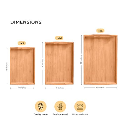 Prosumers Choice Wooden Tray - Light Brown Serving Trays with Handles - Nesting Design for Space Saving - Wooden Serving Tray for Food, Drinks, Snacks - Set of 3