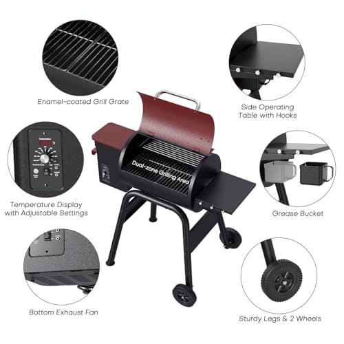 Jocoevol Pellet Smoker Grill Wood Pellet grill Electric Bbq Grills for Outdoor with Auto Feed & Pid Temperature Control 180-425°F, 456 Sq.In Cook Area, 6-In-1 Bbq Grill & Rain Cover For Backyard