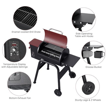 Jocoevol Pellet Smoker Grill Wood Pellet grill Electric Bbq Grills for Outdoor with Auto Feed & Pid Temperature Control 180-425°F, 456 Sq.In Cook Area, 6-In-1 Bbq Grill & Rain Cover For Backyard
