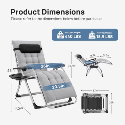 DUMOS Zero Gravity Chair, Lounge Chair Outdoor with Cup Holder