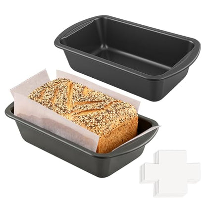 Loaf Pan with Liners Set, 2-Pack Nonstick 10 x 5 Inch Bread Pan and 50 Loaf Liners for Homemade Oven Baking - Rectangular Baking Tray for Kitchen Home Baker Make Sourdough Banana Sandwich Bread