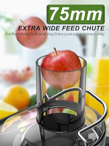 Juicer Machines, 1200W Centrifugal Juicer Extractor with 3" Feed Chute, Dual Speeds, Heavy Duty Full Copper Motor, 35oz Large Juice Jug, Stainless Steel, Silver