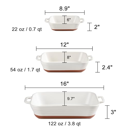 Sweejar Relief Casserole Dishes for Oven, Ceramic 9x13 Baking Pans Set for Cooking, Cake, Banquet and Daily Use, Rectangular Bakeware Set, Porcelain Baking Dish, Lasagna Pan Deep with Handles(White)