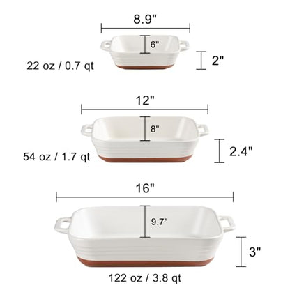 Sweejar Relief Casserole Dishes for Oven, Ceramic 9x13 Baking Pans Set for Cooking, Cake, Banquet and Daily Use, Rectangular Bakeware Set, Porcelain Baking Dish, Lasagna Pan Deep with Handles(White)